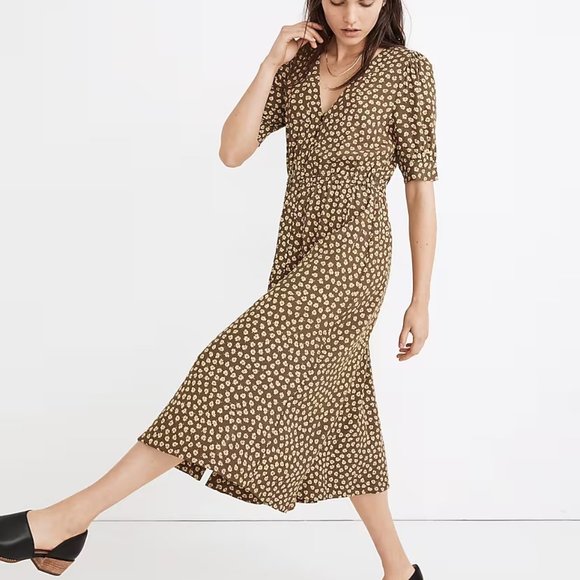Madewell Button-Cuff Midi Dress in Woodcut Flowers 0 - Picture 1 of 11